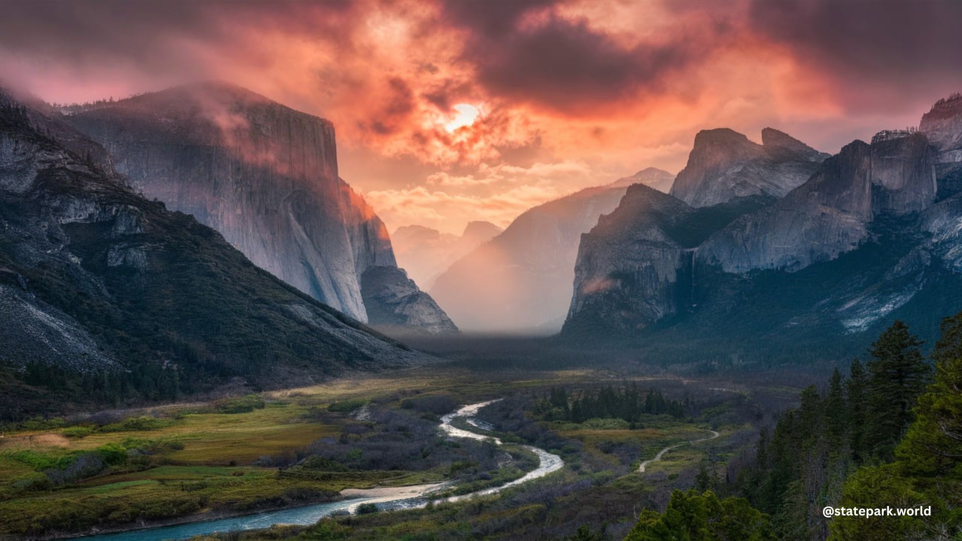 Yosemite National Park Sunset Waterfall