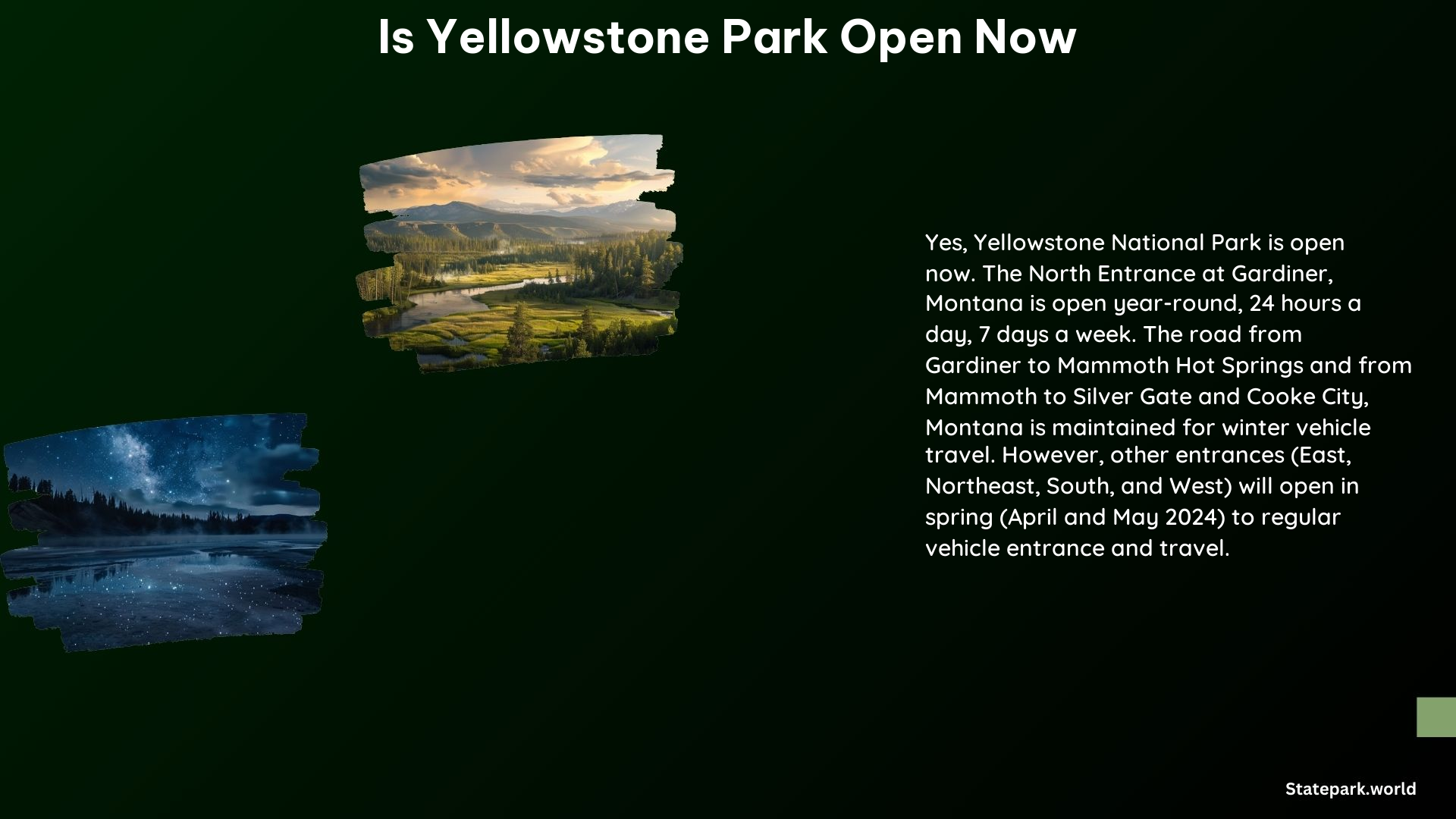 Is Yellowstone Park Open Now