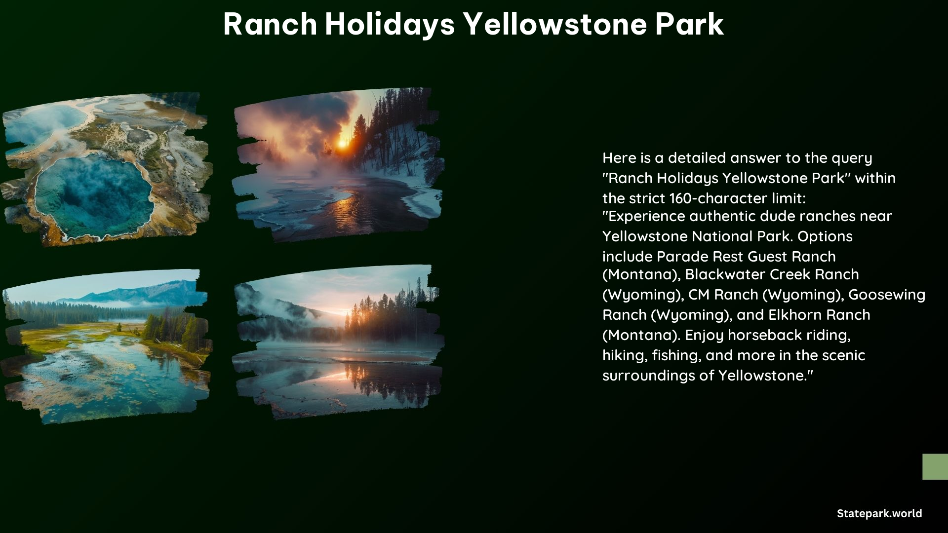 Ranch Holidays Yellowstone Park