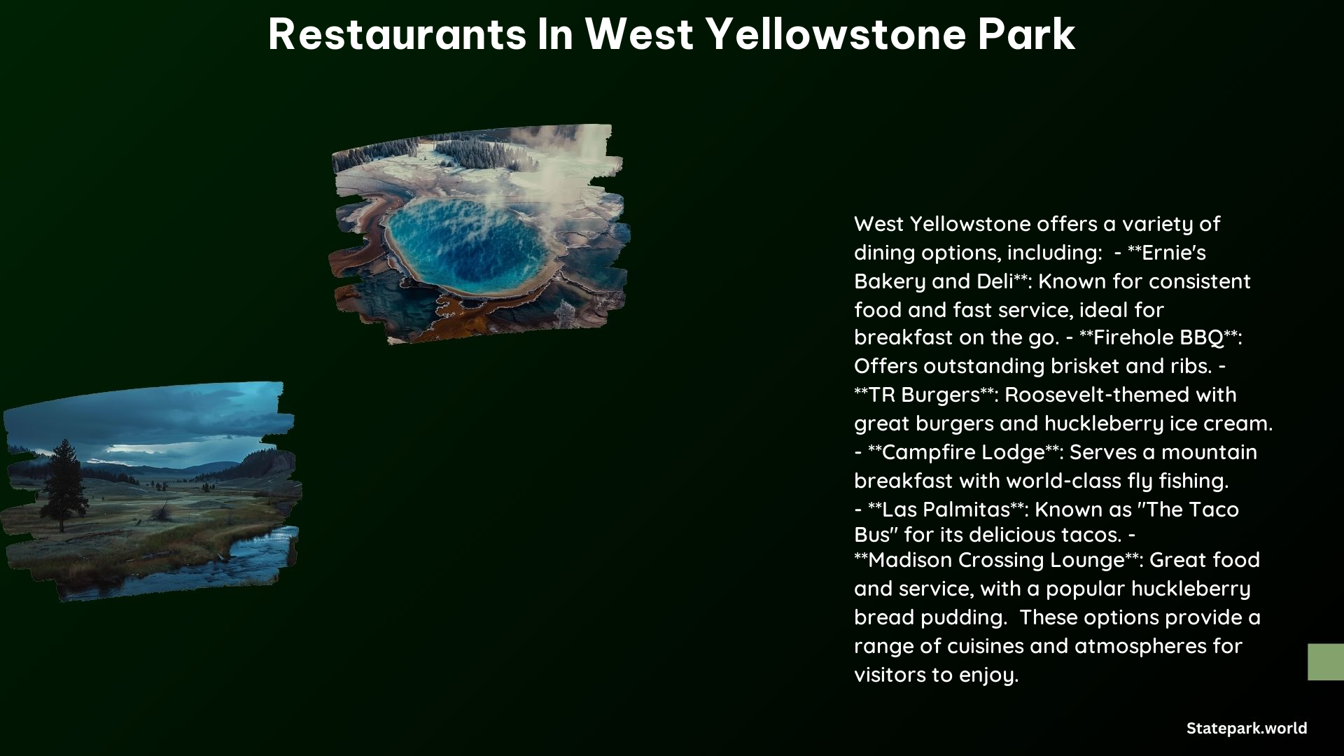 Restaurants in West Yellowstone Park