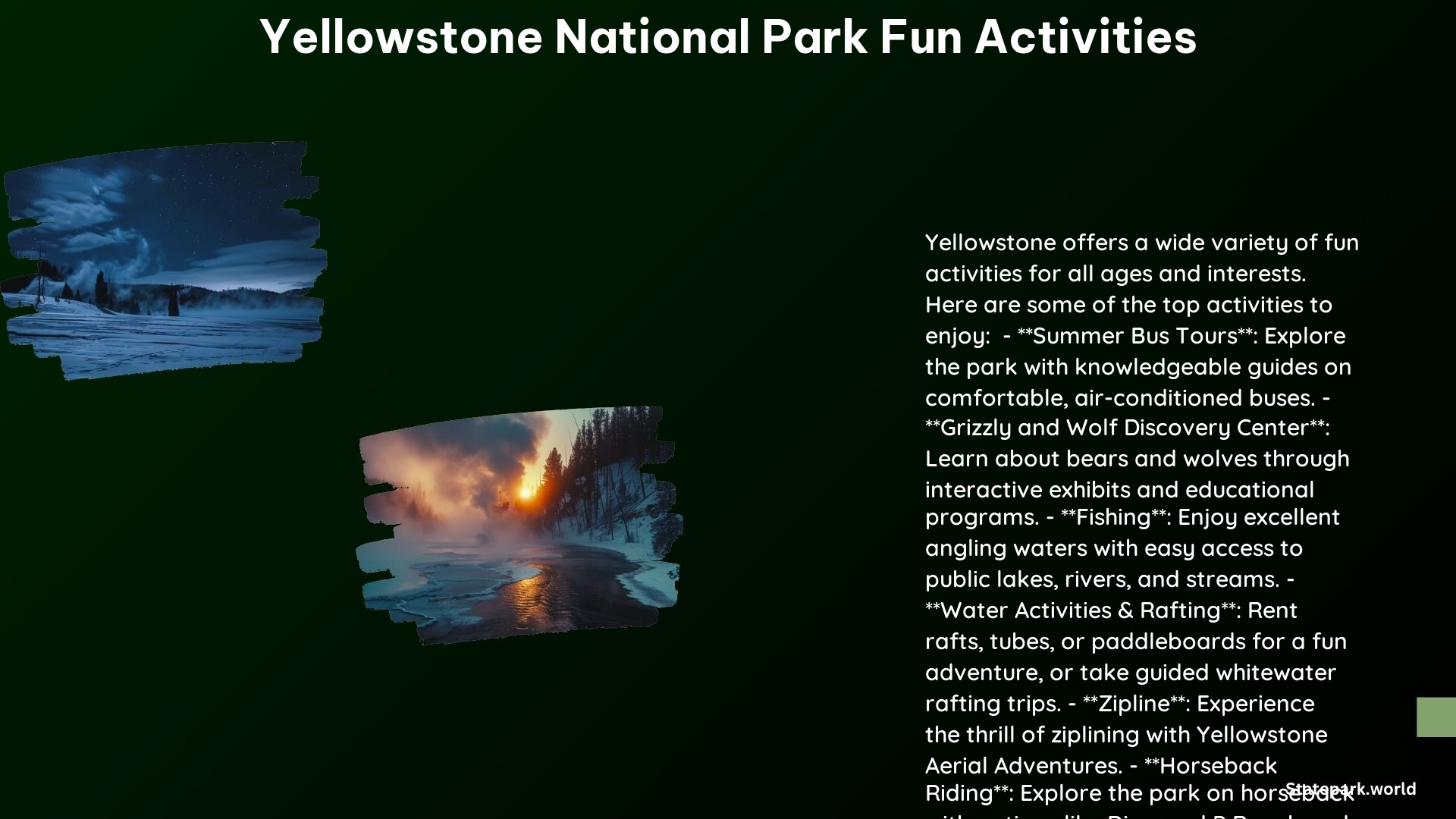 Yellowstone National Park Fun Activities