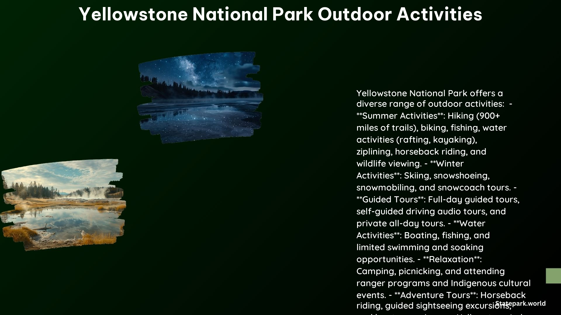 Yellowstone National Park Outdoor Activities