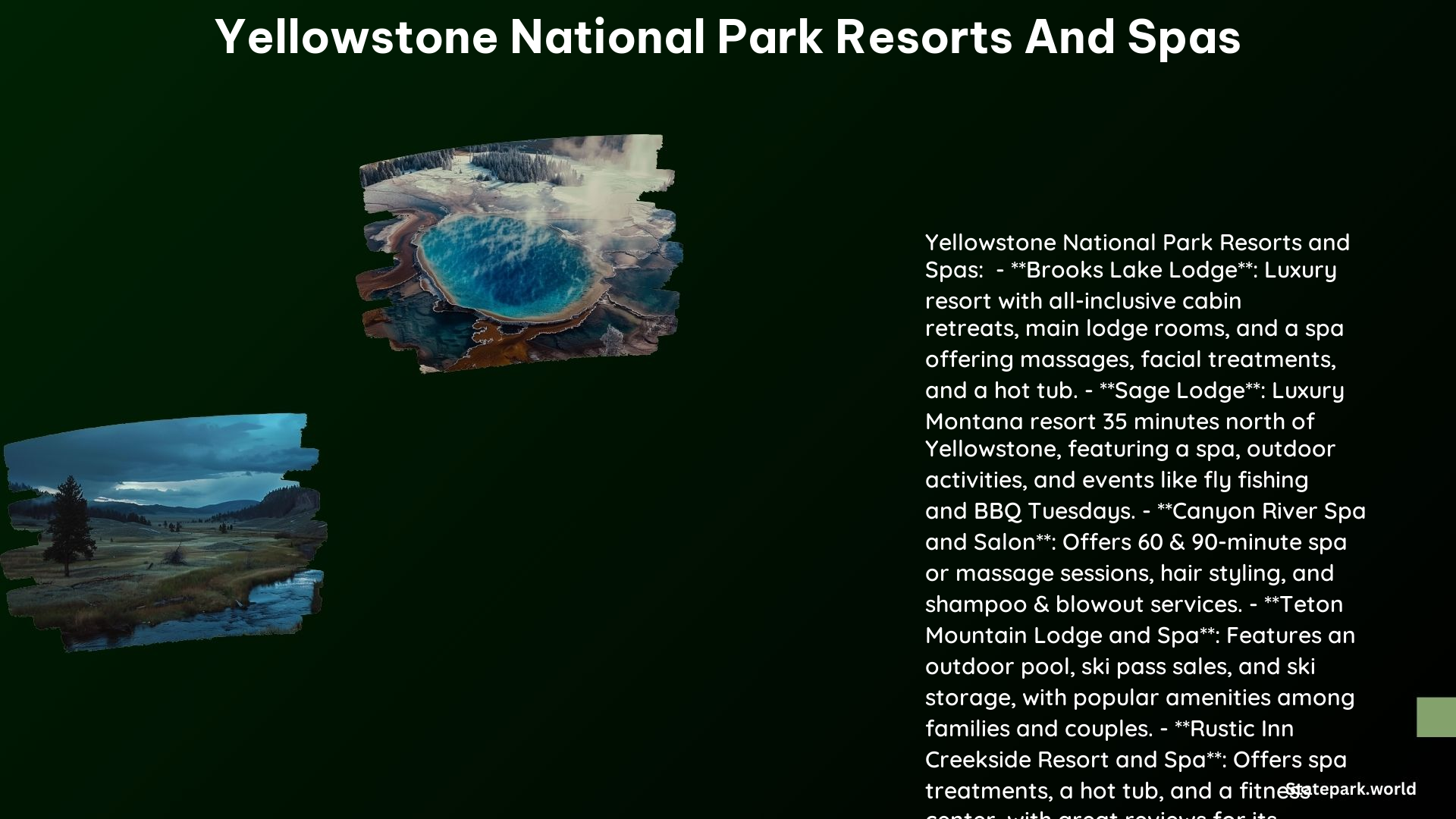 Yellowstone National Park Resorts and Spas