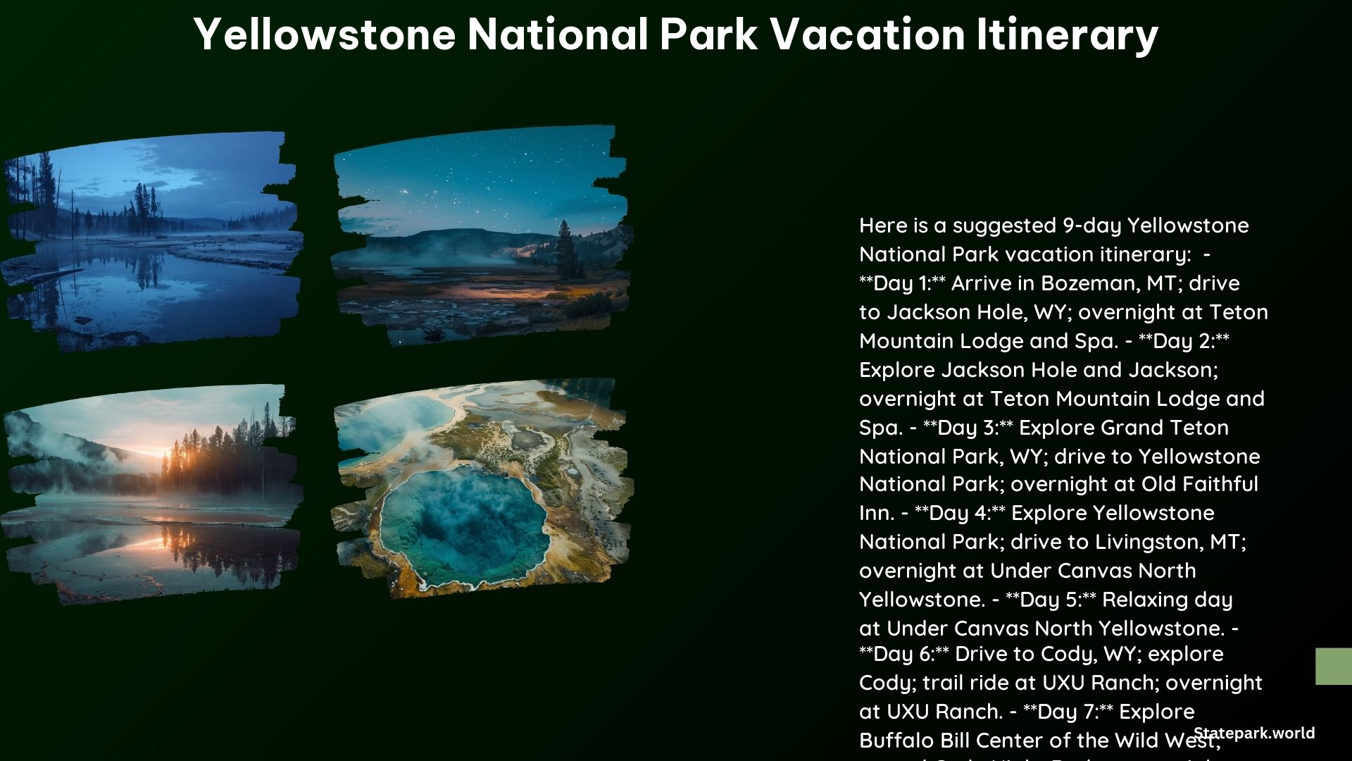 Yellowstone National Park Vacation Itinerary