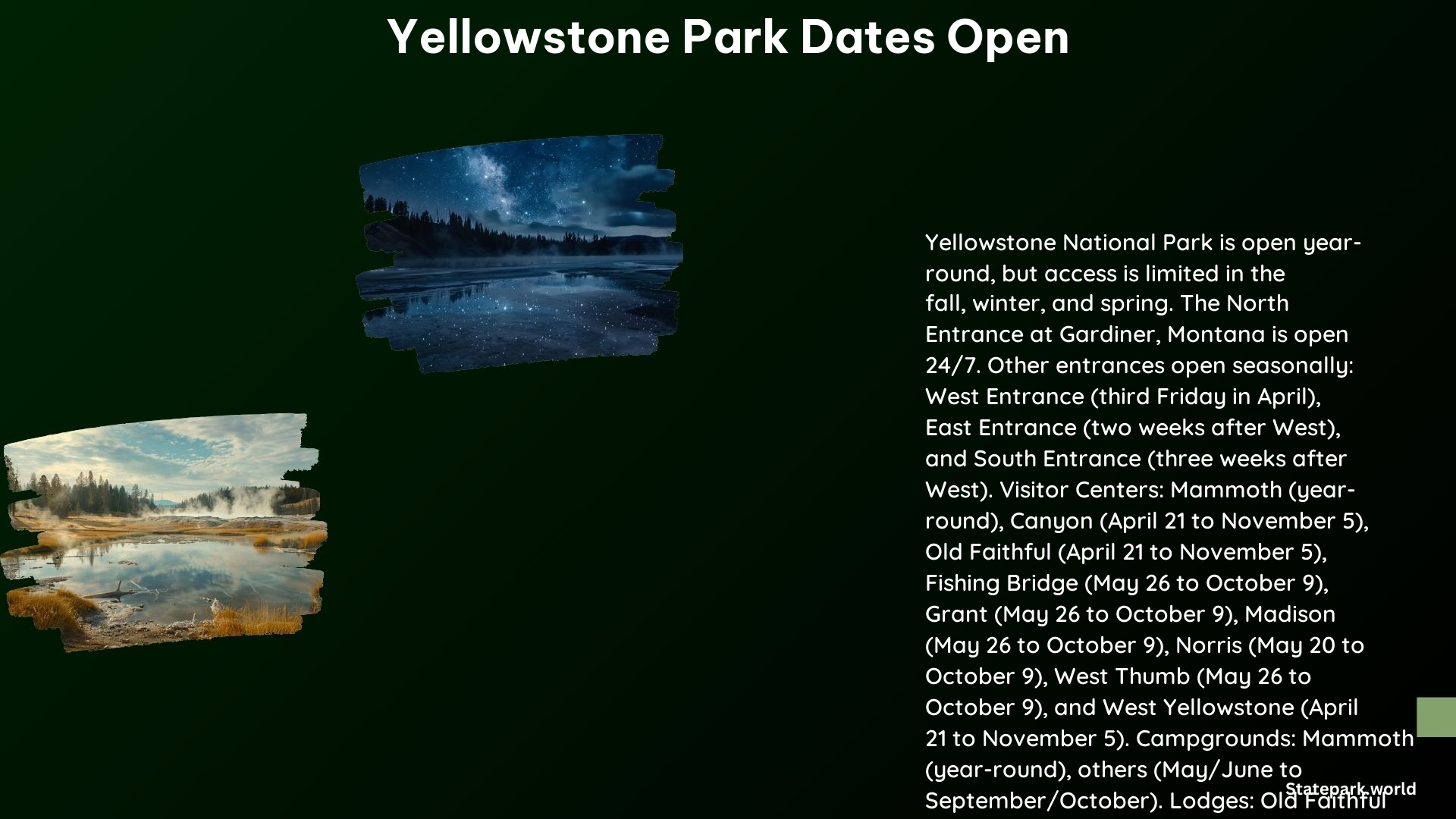 Yellowstone Park Dates Open