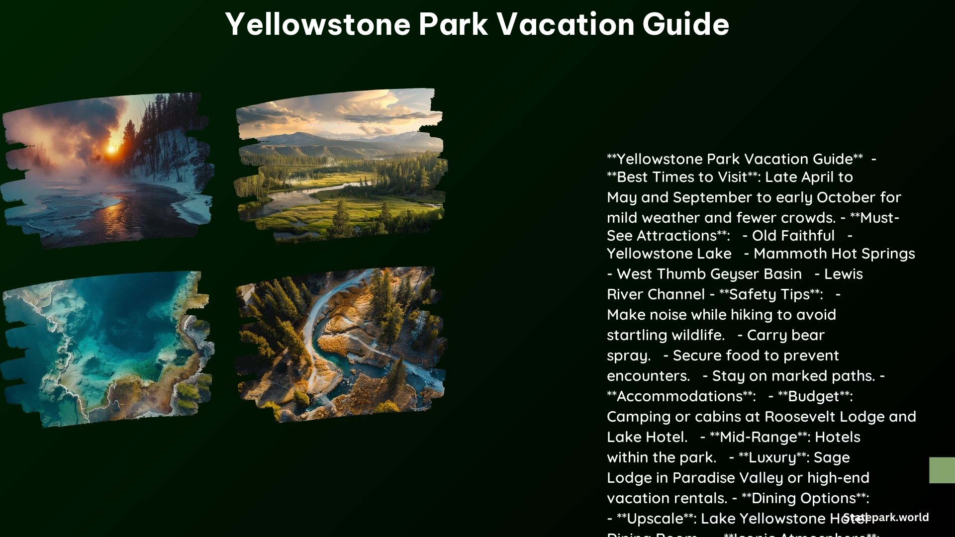 Yellowstone Park Vacation Guide