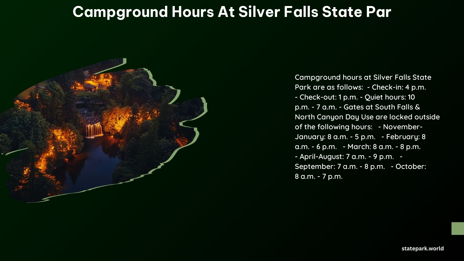 Campground Hours at Silver Falls State Par