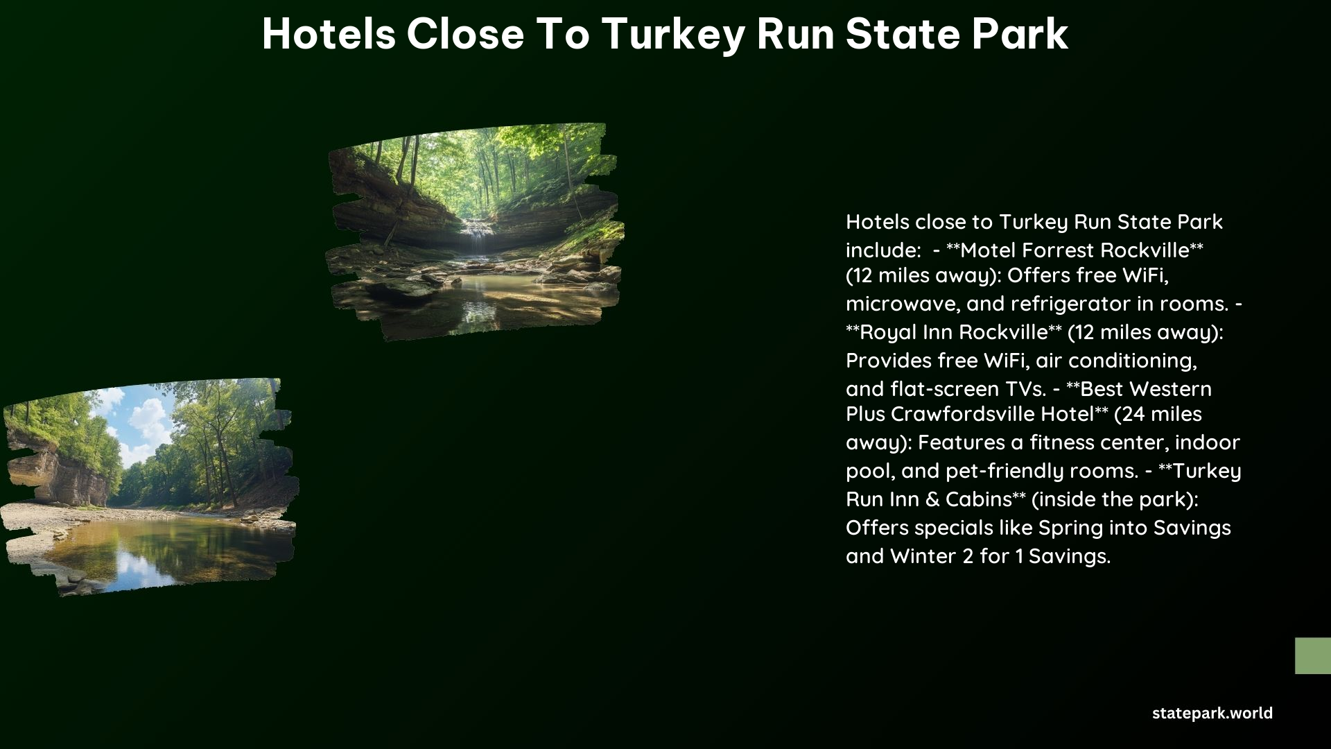 Hotels Close to Turkey Run State Park