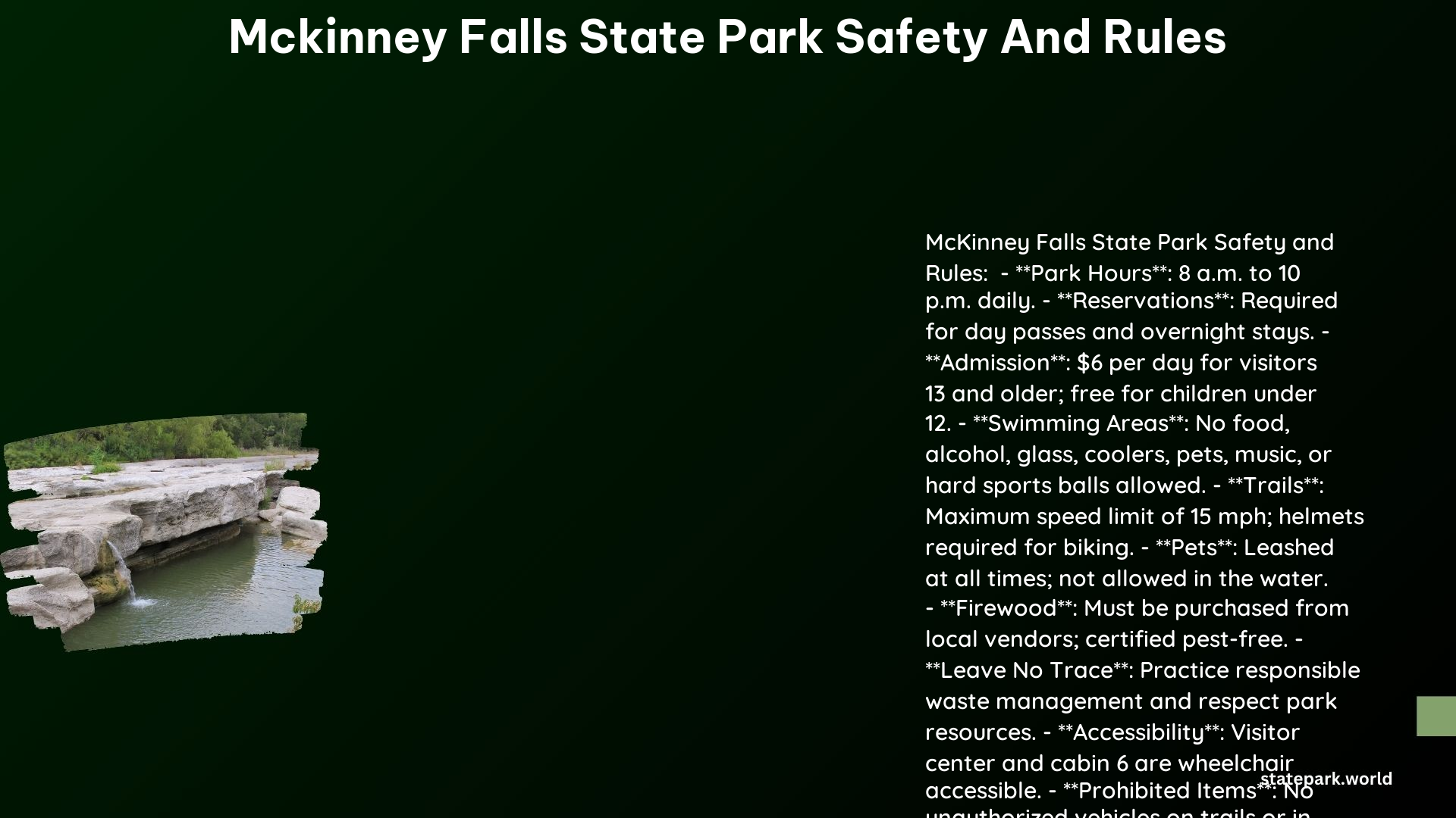 McKinney Falls State Park Safety and Rules