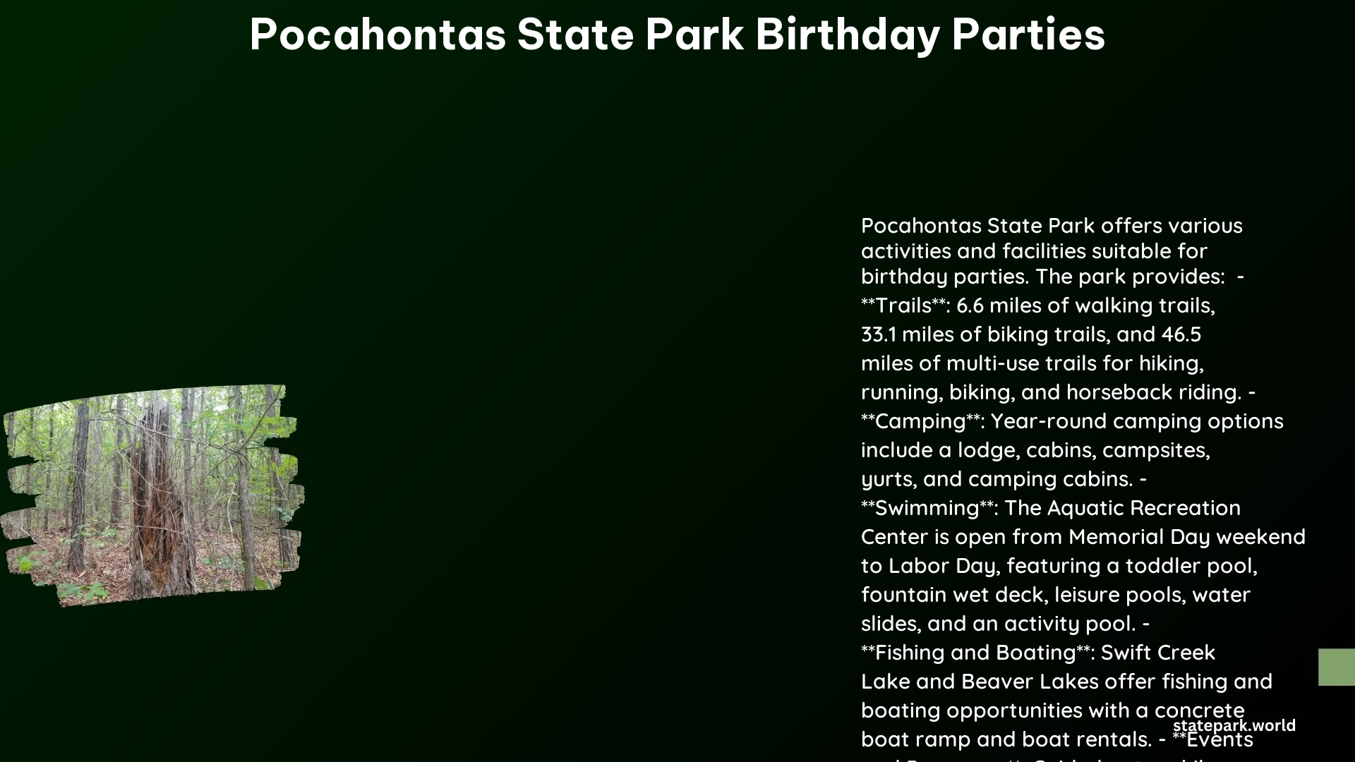 Pocahontas State Park Birthday Parties