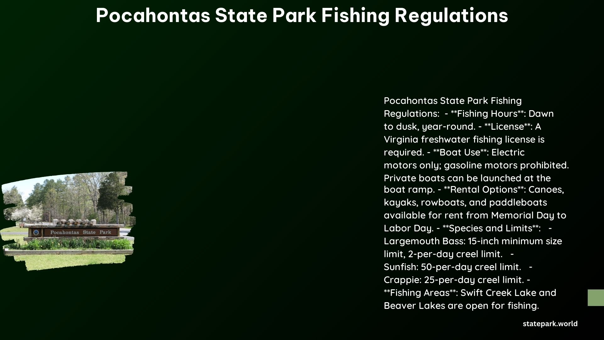 Pocahontas State Park Fishing Regulations