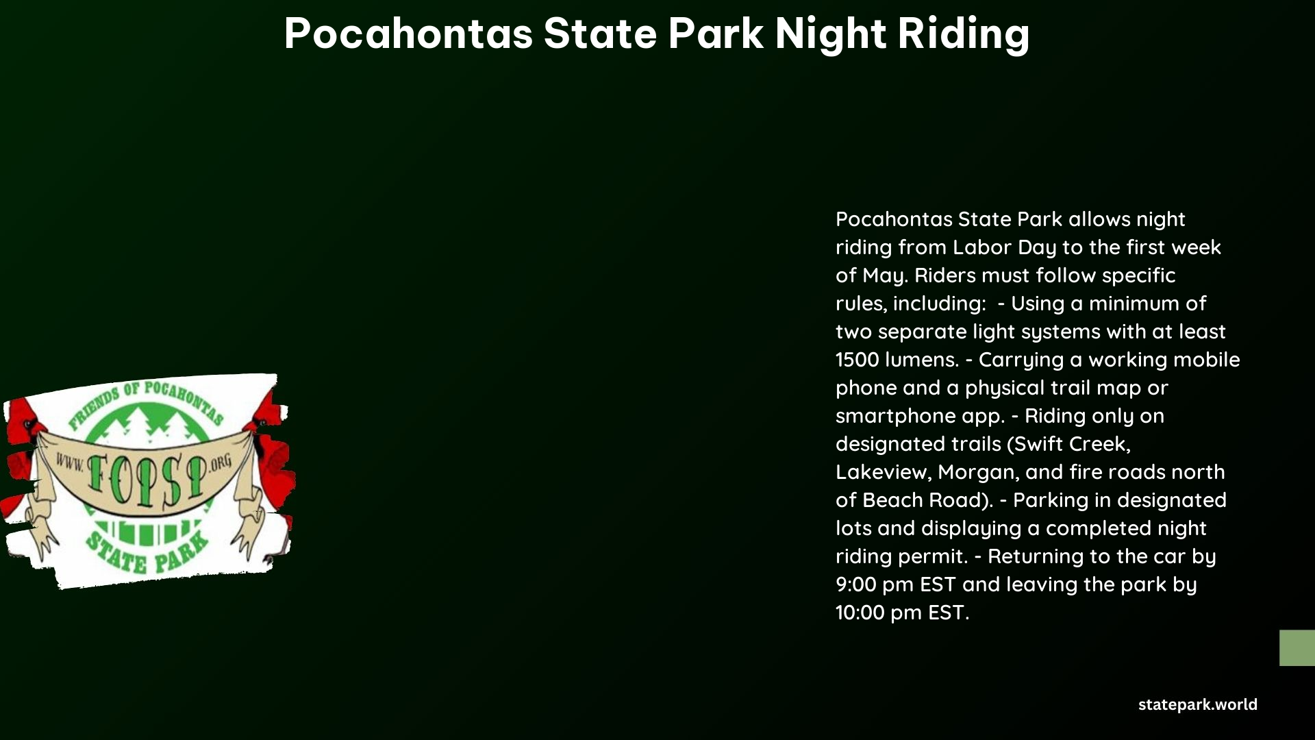 Pocahontas State Park Night Riding