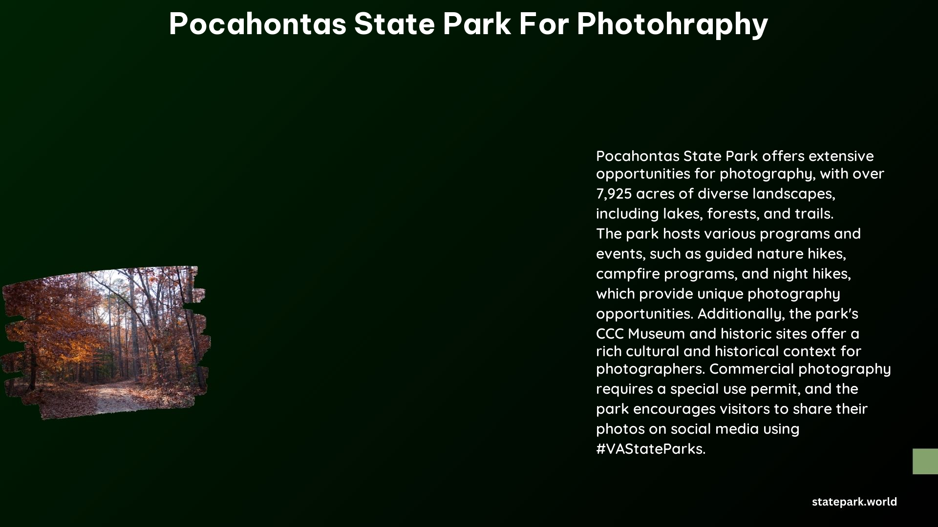 Pocahontas State Park for Photohraphy