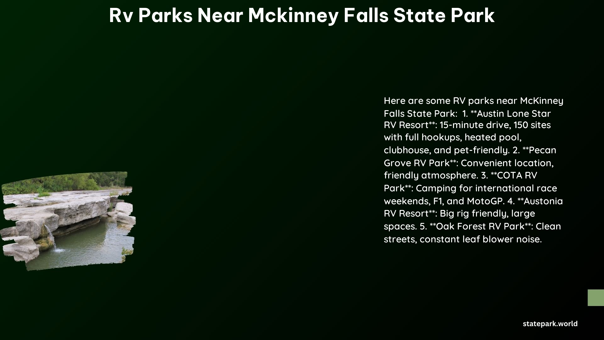 RV Parks Near McKinney Falls State Park