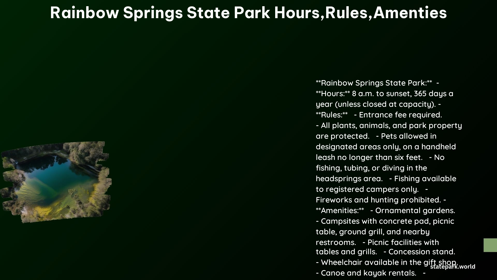 Rainbow Springs State Park HoursRulesAmenties