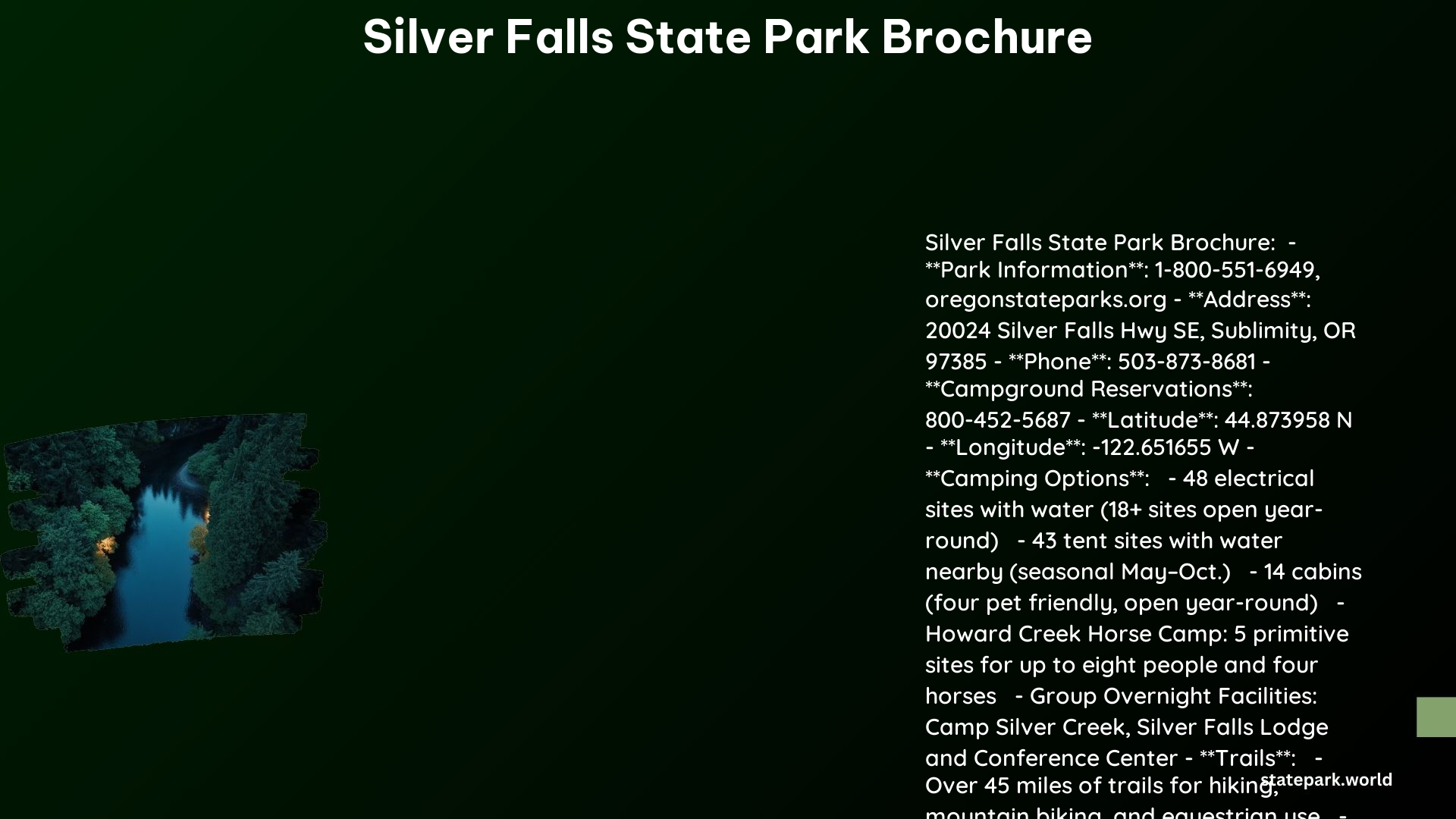 Silver Falls State Park Brochure