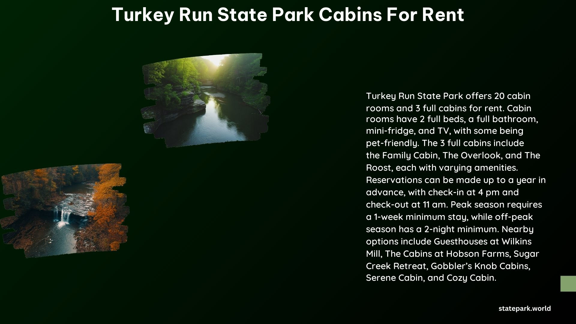 Turkey Run State Park Cabins for Rent