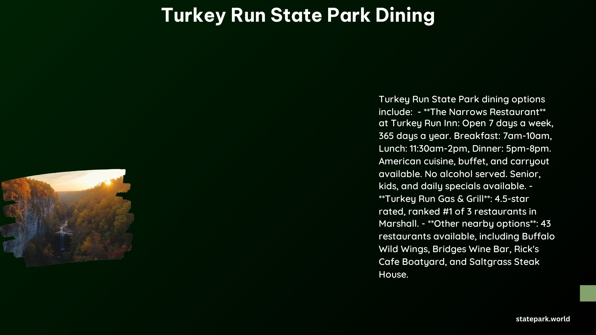 Turkey Run State Park Dining