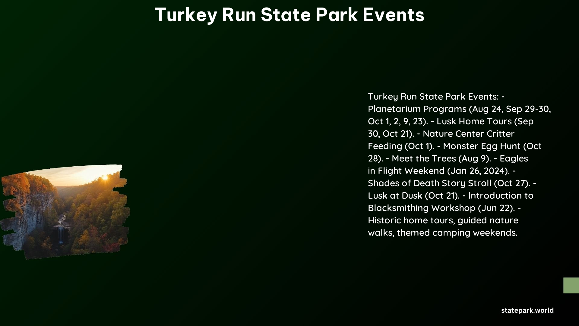 Turkey Run State Park Events