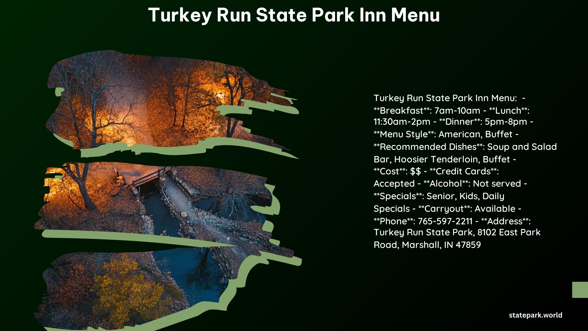 Turkey Run State Park Inn Menu