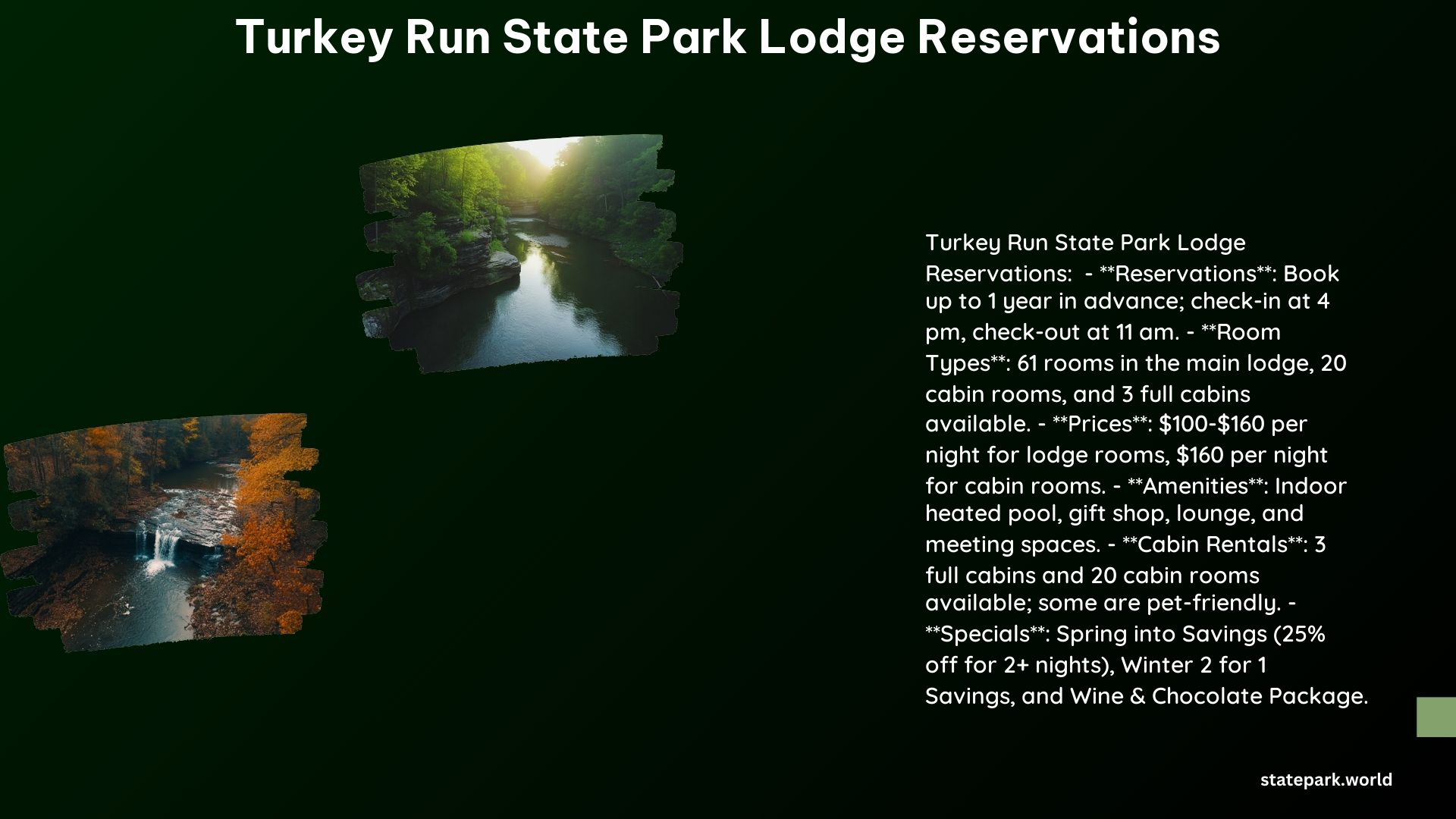 Turkey Run State Park Lodge Reservations