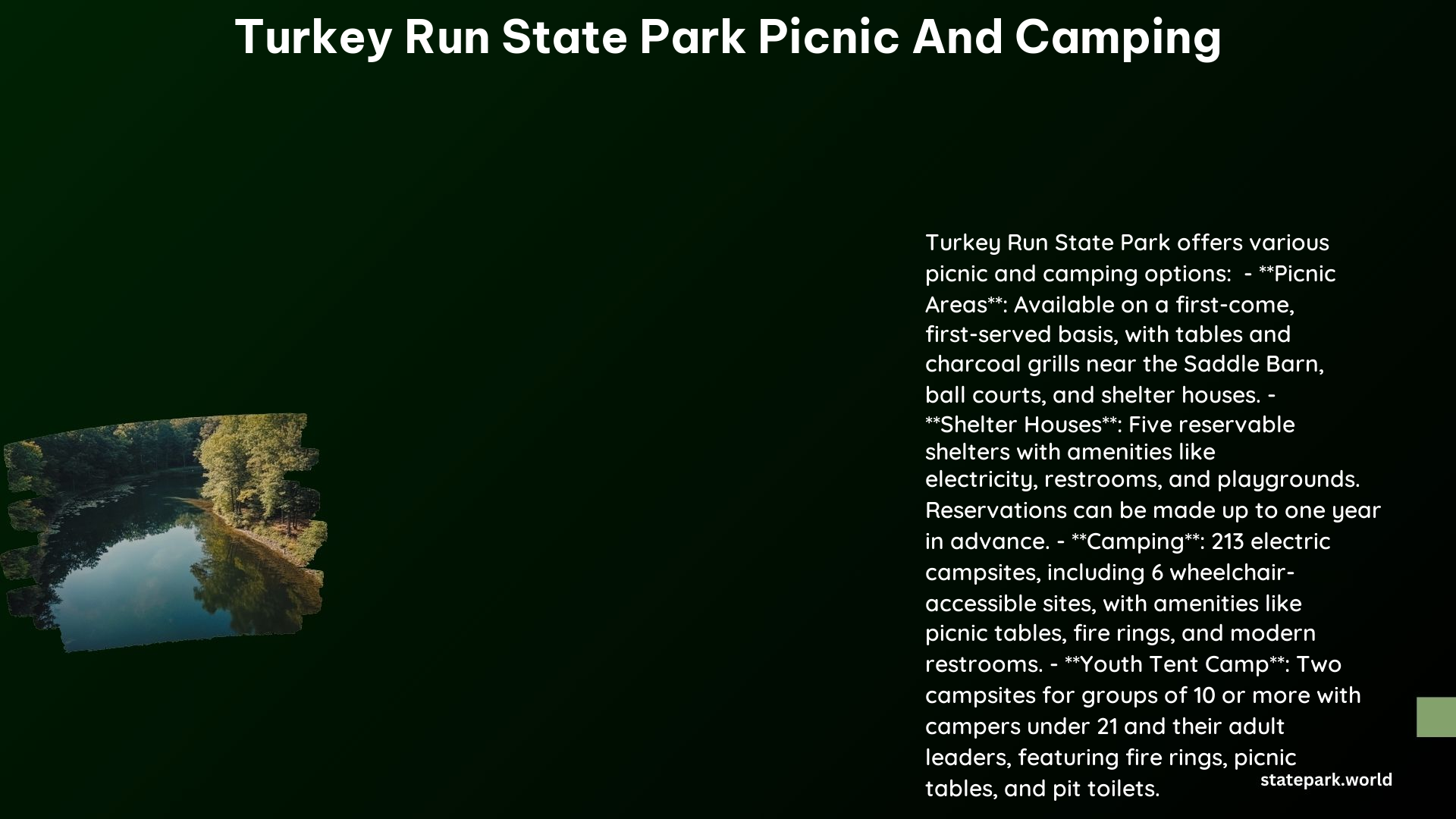 Turkey Run State Park Picnic and Camping