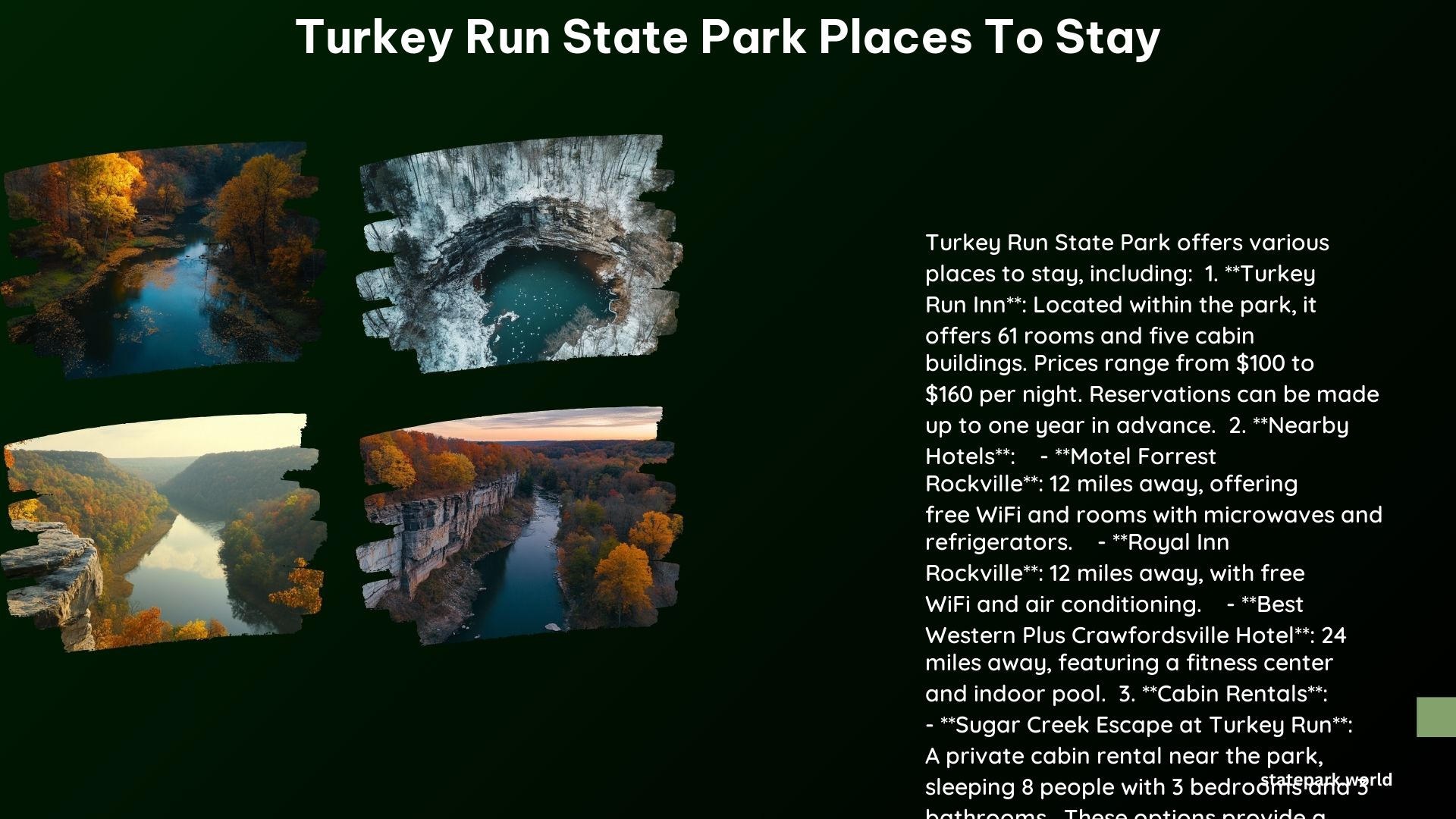 Turkey Run State Park Places to Stay