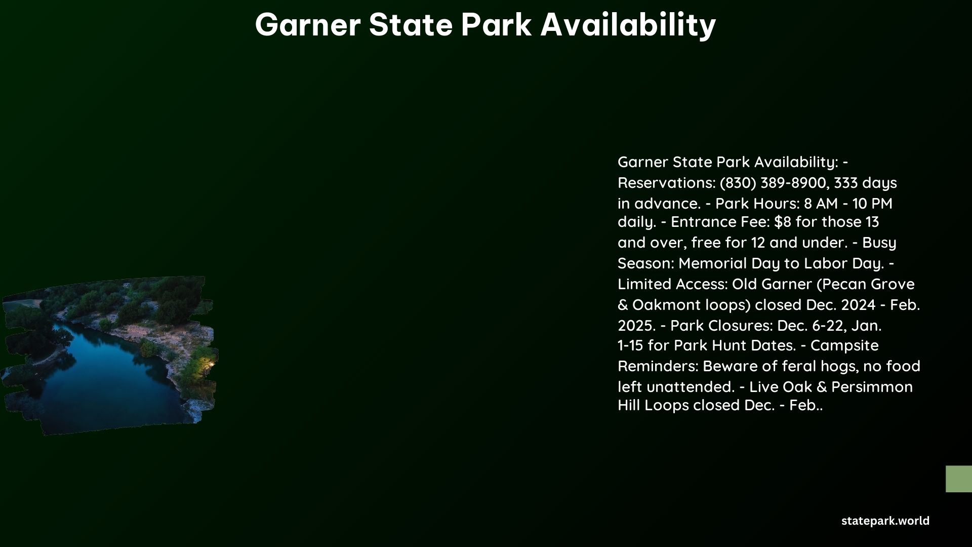 Garner State Park Availability