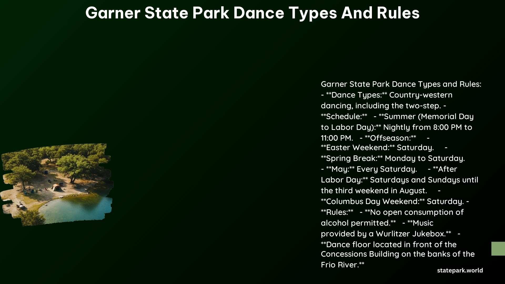 Garner State Park Dance Types and Rules