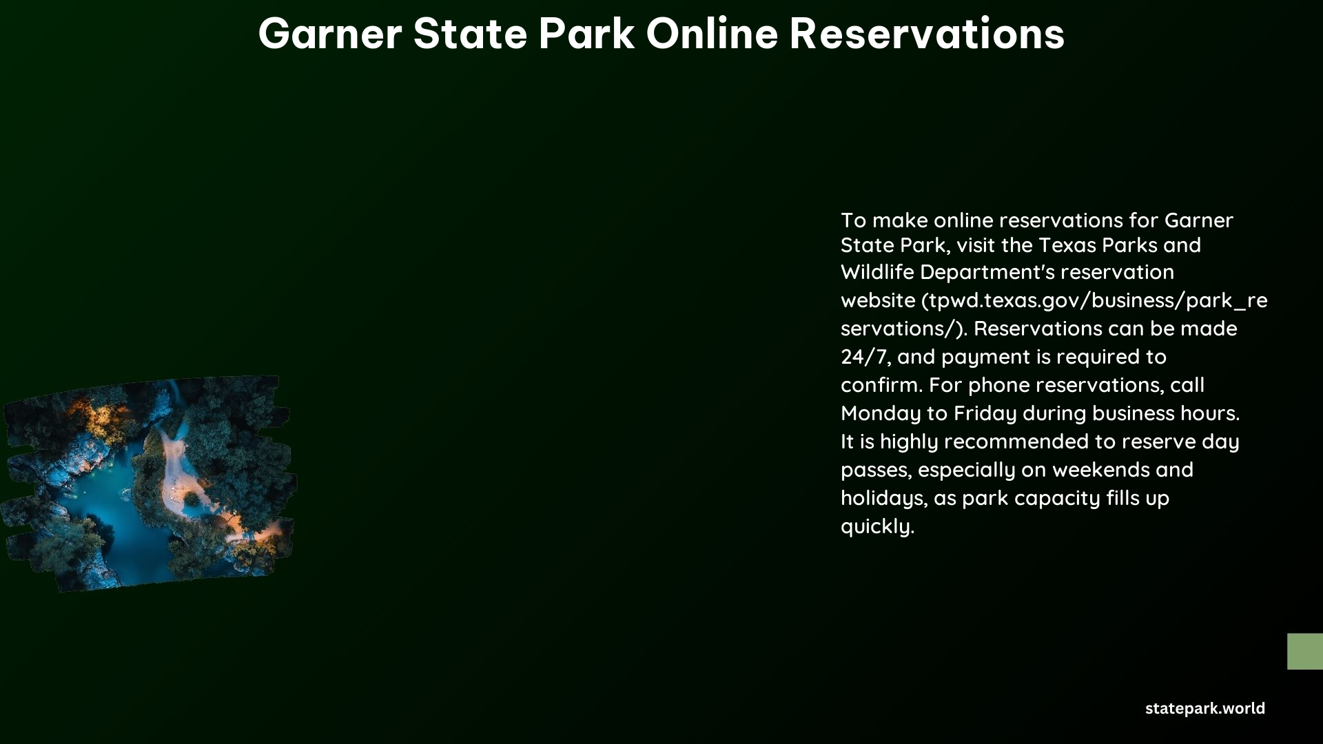 Garner State Park Online Reservations