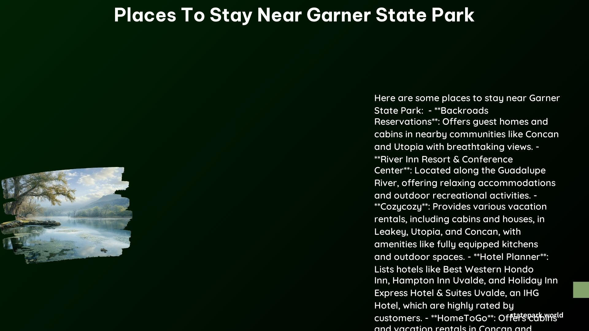 Places to Stay Near Garner State Park