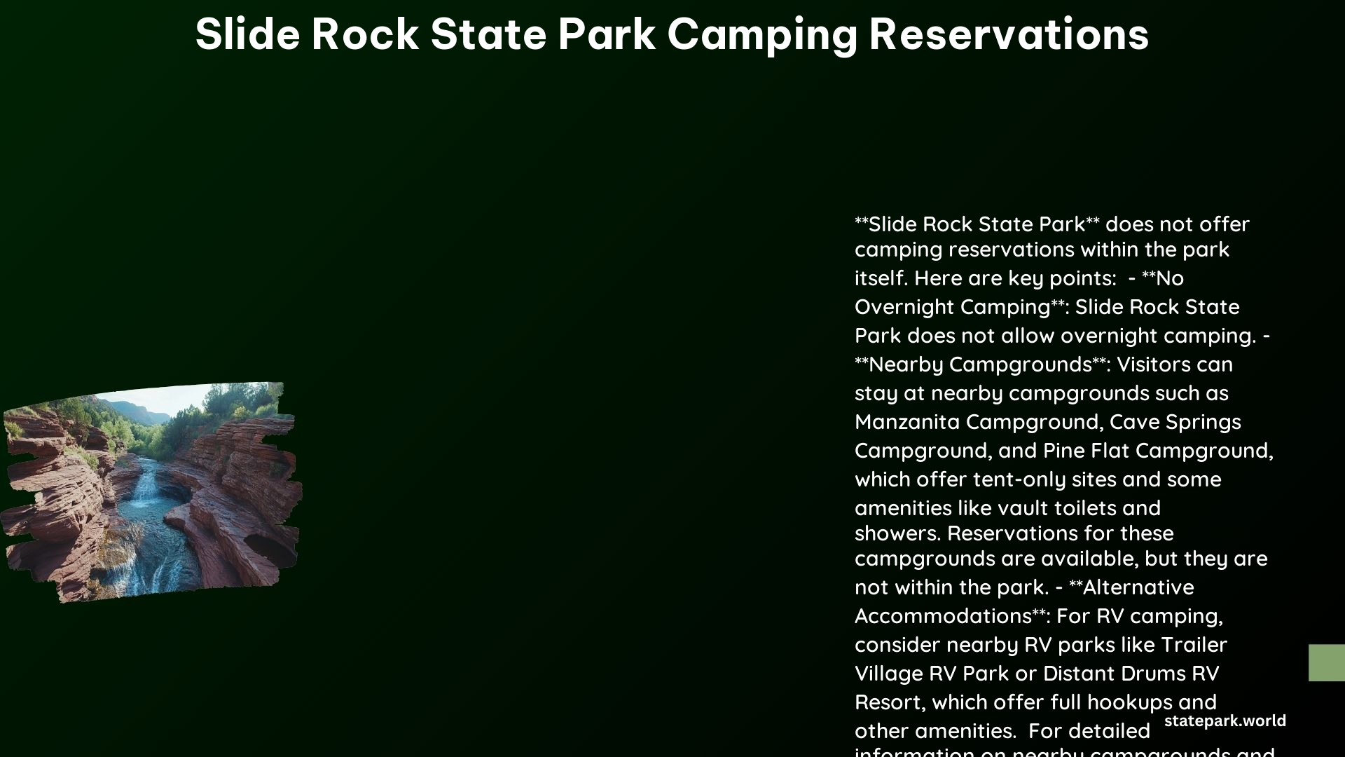 Slide Rock State Park Camping Reservations