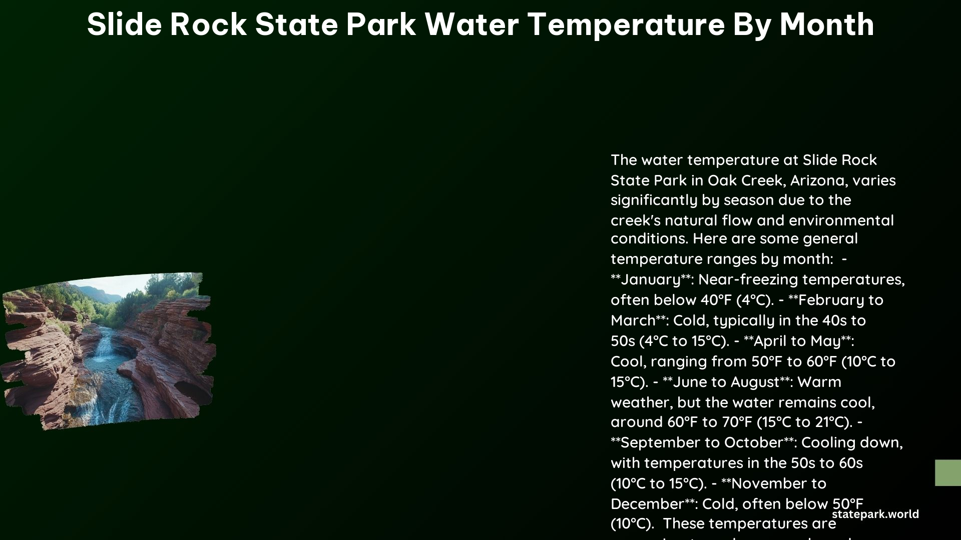 Slide Rock State Park Water Temperature by Month