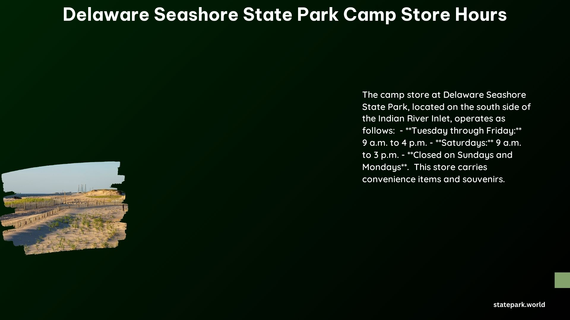 delaware seashore state park camp store hours