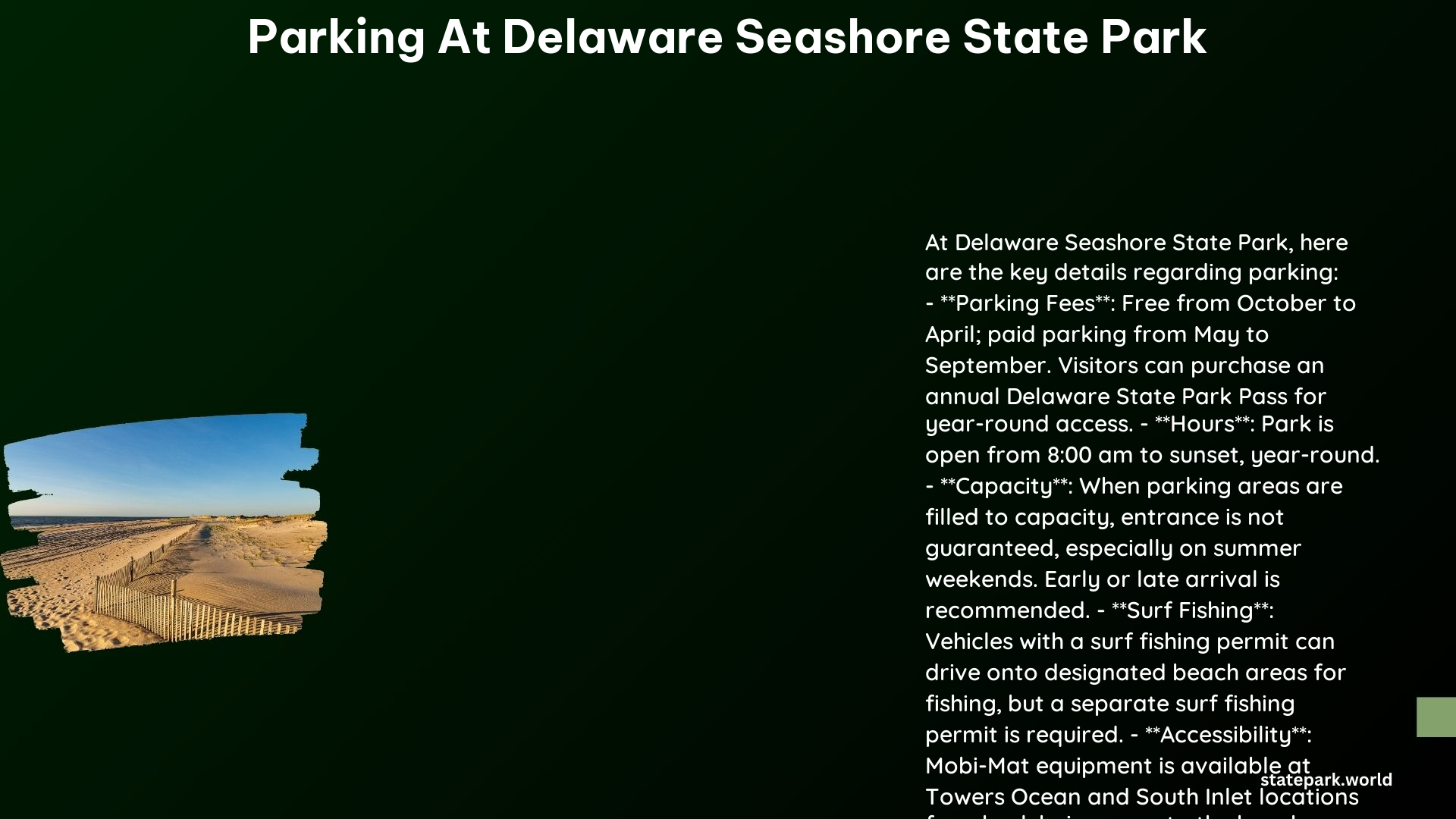 parking at delaware seashore state park