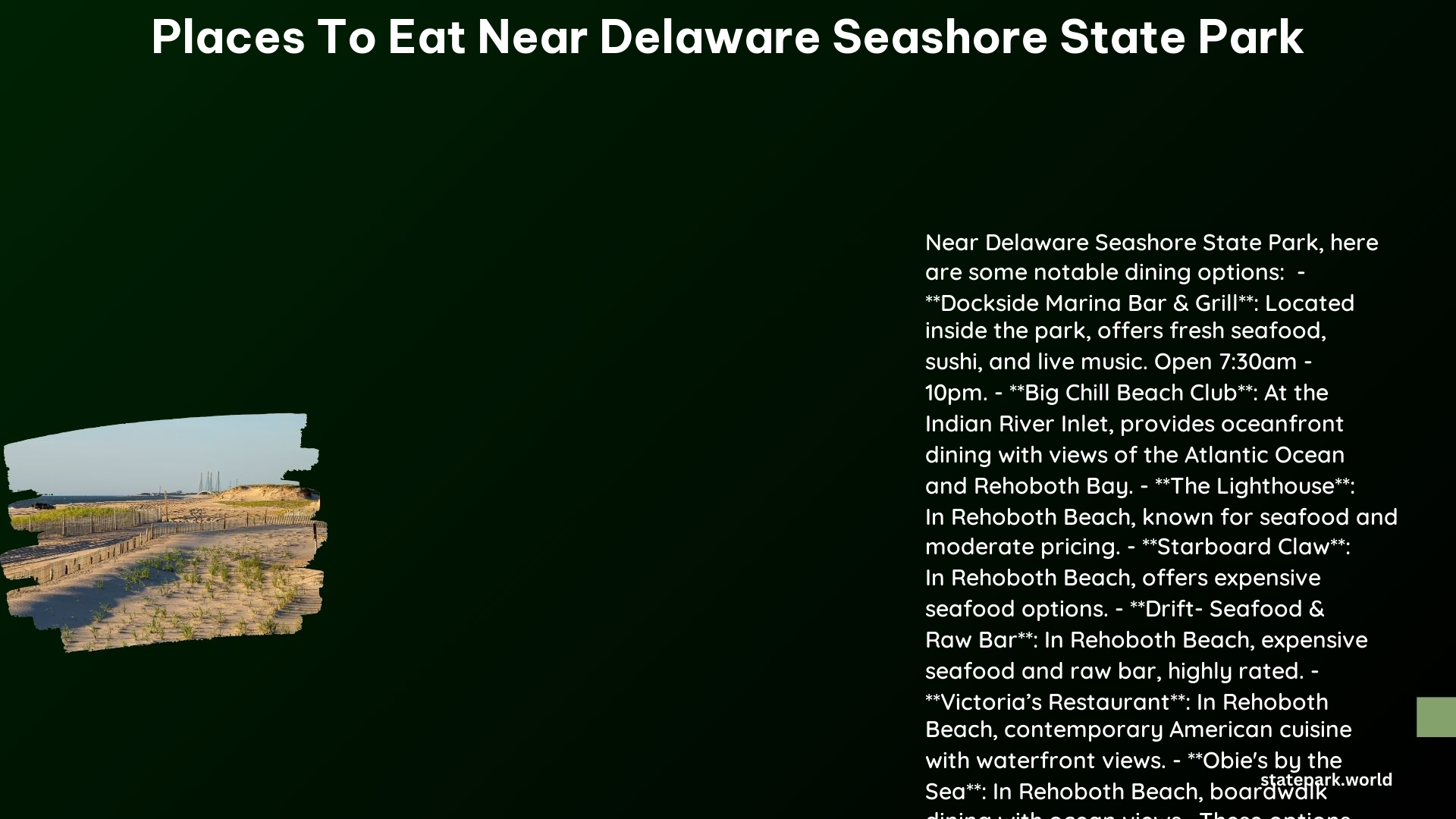 places to eat near delaware seashore state park